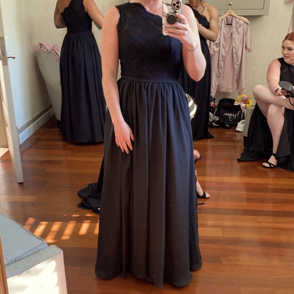 MARKED DOWN! JJ House, black one shoulder bridesmaid dress